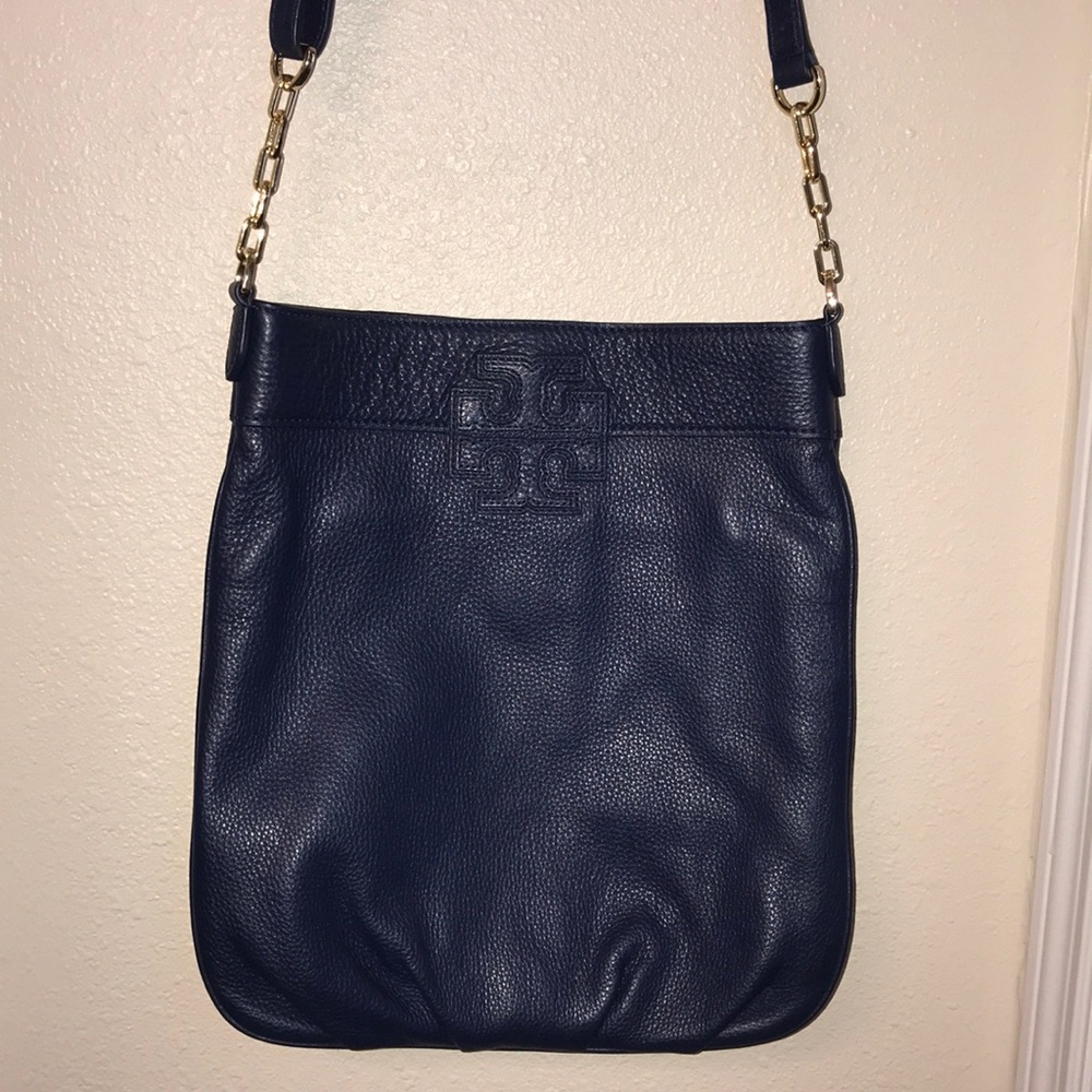 Authentic Tory Burch Stacked T Navy Book Bag